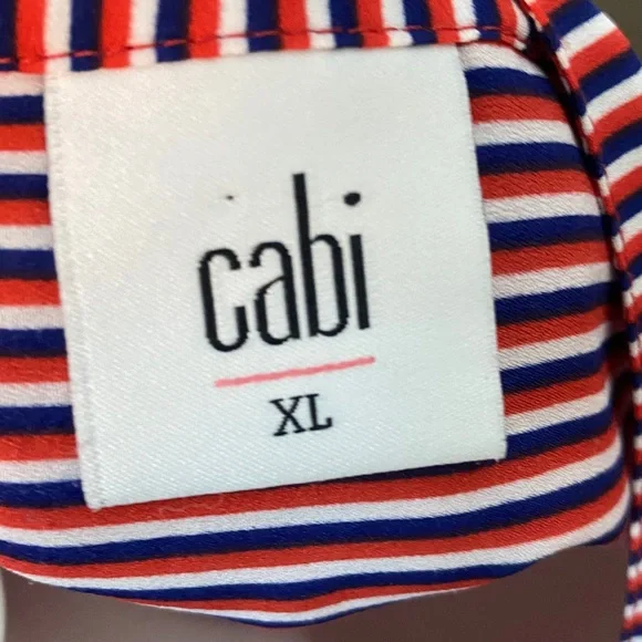 Cabi Franklin Patriot Striped Split Neck Long Sleeve Blouse Red White Blue XL - Picture 7 of 9